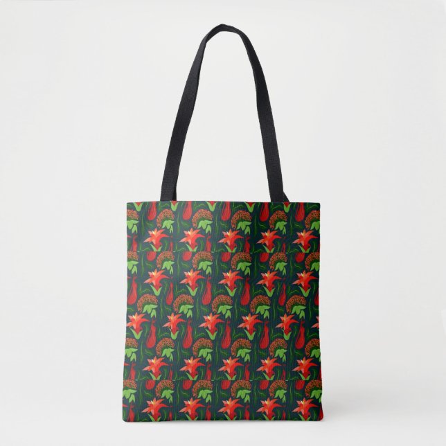 Bolso De Tela Hand Painted Exotic Red Flowers Pattern (Anverso)