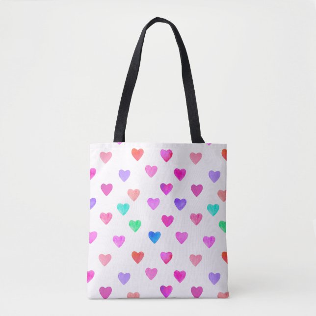 Bolso De Tela hand painted watercolor hearts pattern Valentine's (Anverso)