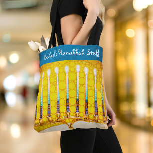 Bolso De Tela Hanukkah Yellow Gold Menorah nombre personalizado 