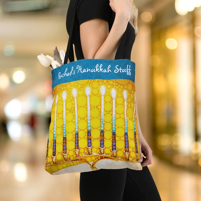 Bolso De Tela Hanukkah Yellow Gold Menorah nombre personalizado  (Subido por el creador)