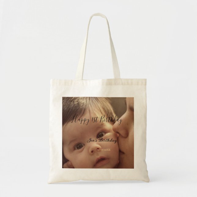Bolso De Tela Happy 1st birthday name photo date stylish calligr