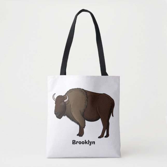 Bolso De Tela Happy American bison buffalo illustration (Anverso)