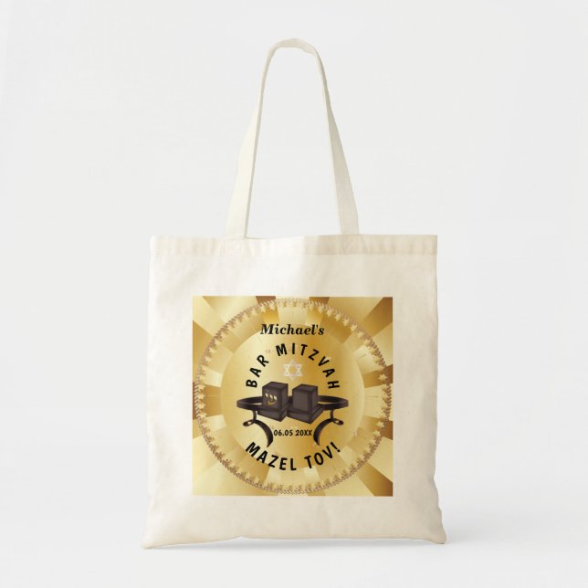 Bolso De Tela Happy Bar Mitzvah 20XX Tefellin Gold Decorativo (Frente)