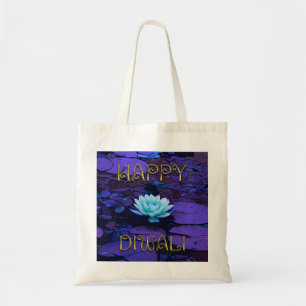 Bolso De Tela Happy Diwali Typography Purple Floral Lotus Flower