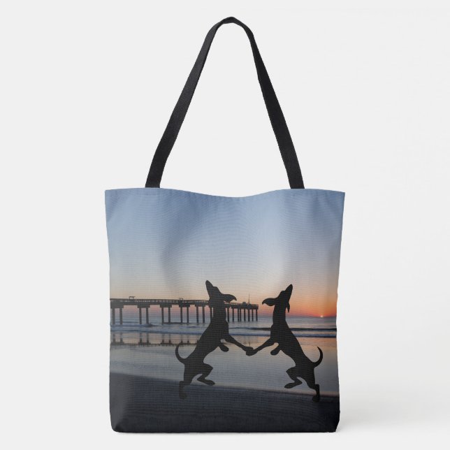 Bolso De Tela "Happy Dogs Gift Bag Tote Reusable Grocería (Reverso)