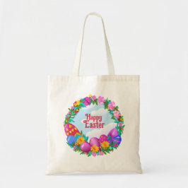 Bolso De Tela Happy Easter Eggs Floral Wreath