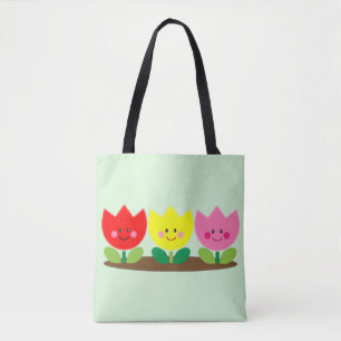 Bolso De Tela Happy Face Tulip Flowers Garden art