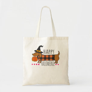 Bolso De Tela Happy Halloween Dachshund Buffalo Plaid Spooky