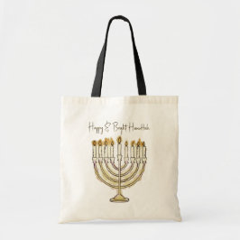 Bolso De Tela Happy Hanukkah Watercolor Bright Menorah