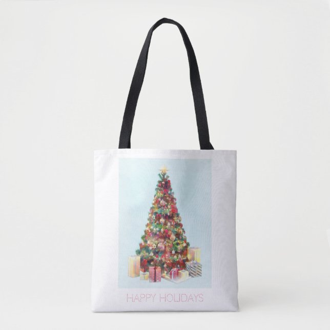 Bolso De Tela Happy Holidays. Christmas Tree (Anverso)