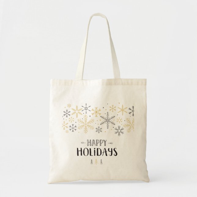 Bolso De Tela Happy Holidays Snowflake Doodle (Frente)