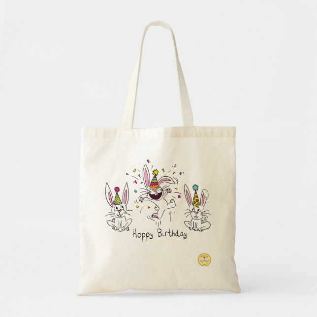 Bolso De Tela Happy Hoppy Birthday Bunny Rabbits Tote Bag (Frente)