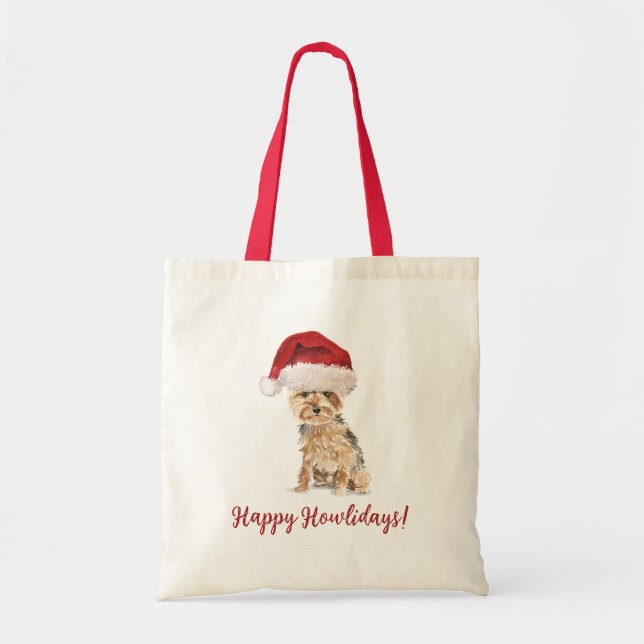 Bolso De Tela Happy Howlidays Yorkshire Terrier (Frente)