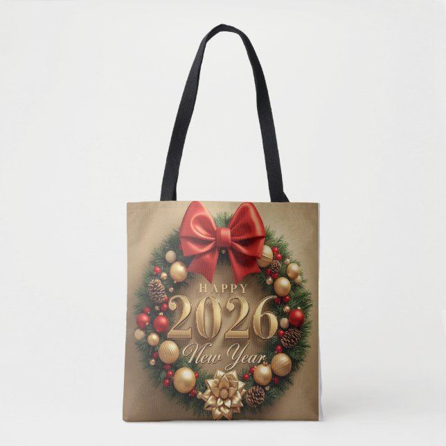 Bolso De Tela happy new year 2026 classic wreath tote bag (Anverso)
