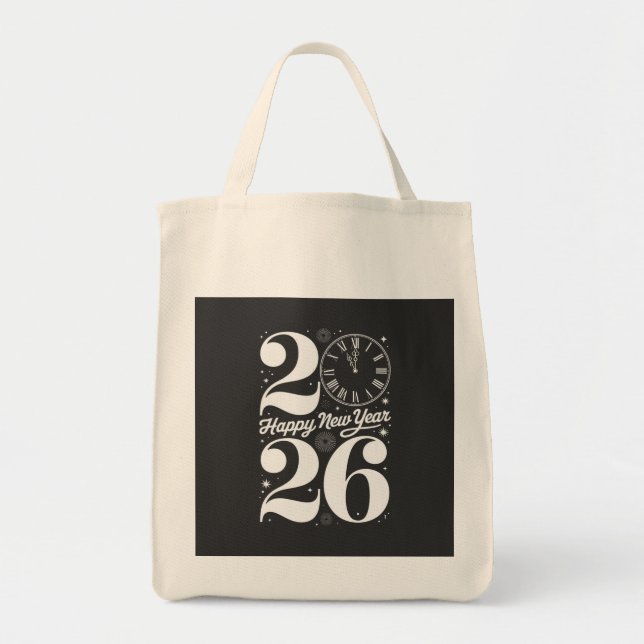 Bolso De Tela Happy New Year 2026 Midnight Clock Countdown (Frente)