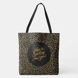 Bolso De Tela Happy New Year Celebrate,Gold Pixels Pattern