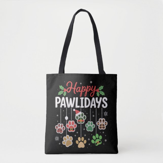 Bolso De Tela Happy Pawlidays Funny Christmas Dog Paw Xmas Dogs  (Anverso)