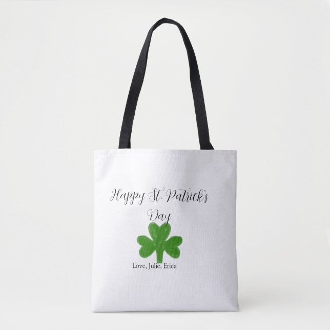 Bolso De Tela Happy St. Patrick's day green shamrock name  (Anverso)