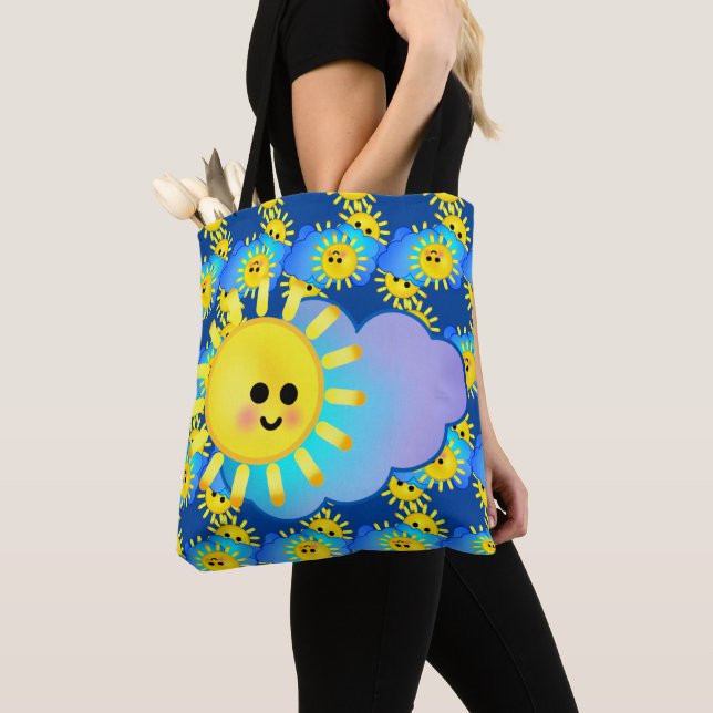 Bolso De Tela Happy Sunshine Smile Motivation Cute Nubes Sky (Detalle)