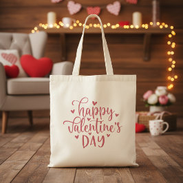 Bolso De Tela Happy Valentine's Day Pink Script & Hearts