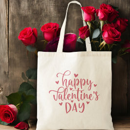 Bolso De Tela Happy Valentine's Day Pink Script & Hearts