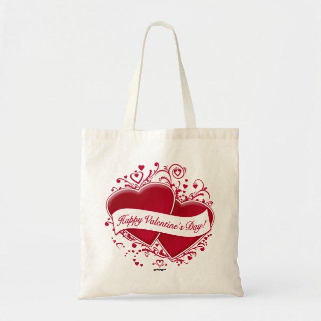 Bolso De Tela Happy Valentine's Day! Red Hearts (Frente)