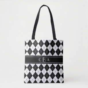 Bolso De Tela Harlequin blanco y negro