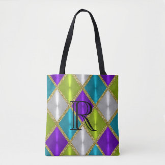 Bolso De Tela Harlequín de oro azul turquesa de limón morado con