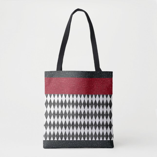 Bolso De Tela Harlequin rojo blanco negro clásico Diamond Argyle (Anverso)