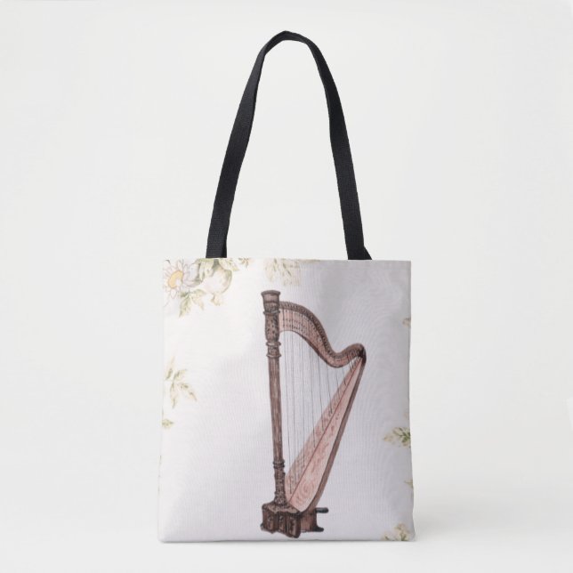 Bolso De Tela Harp & Flowers Tote Bag (Anverso)