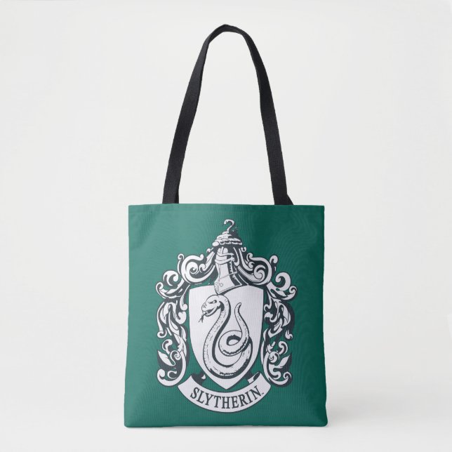 Bolso De Tela Harry Potter | Escudo Slytherin - Blanco y negro (Anverso)