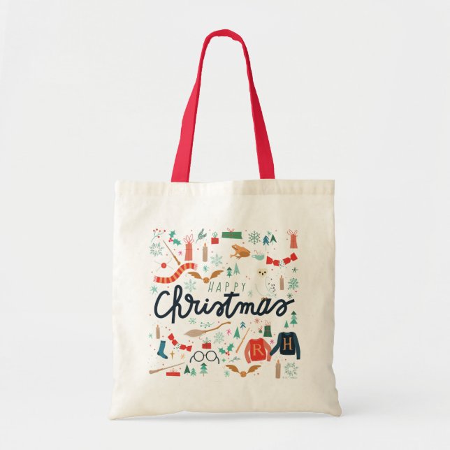 Bolso De Tela Harry Potter | Feliz Navidad con iconos festivos (Frente)