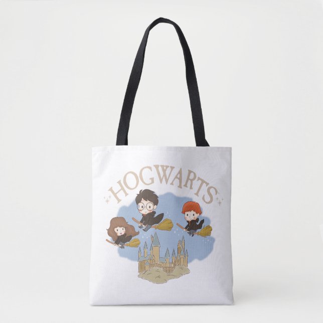 Bolso De Tela HARRY POTTER™, Hermione y Ron vuelan sobre HOGWART (Anverso)