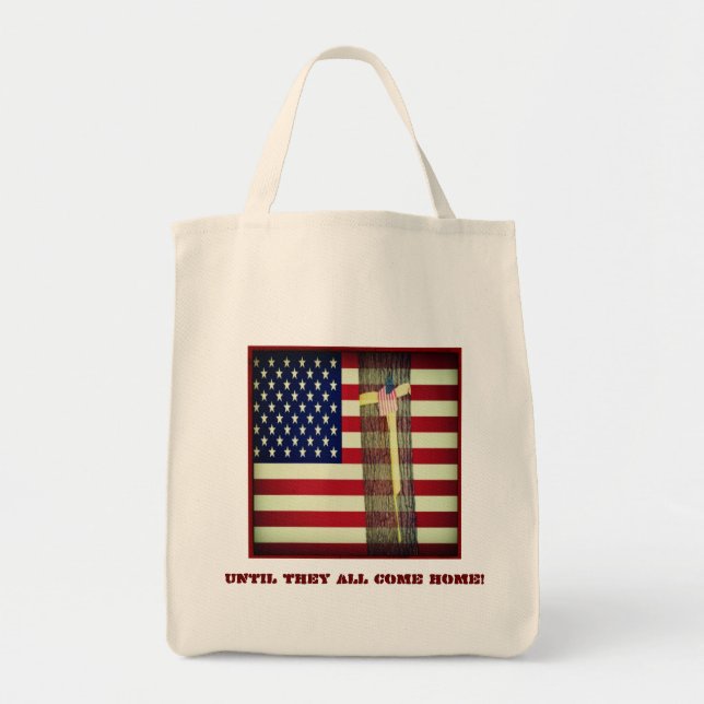 Bolso De Tela Hasta ellos todos vienen la bandera casera y cinta (Frente)
