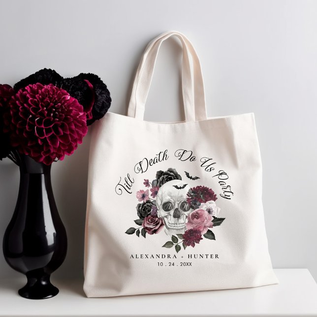 Bolso De Tela Hasta La Muerte Nos Hace Fiesta Boda De Calavera F (Til Death Do Us Party Gothic Floral Skull Wedding Tote Bag)