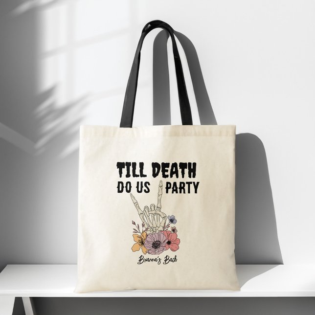 Bolso De Tela Hasta que la muerte nos haga fiesta favores de des (Till death do us party bachelorette party favors personalized tote bag bridesmaids gifts)