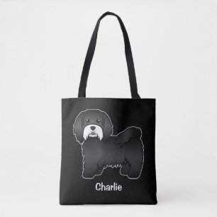 Bolso De Tela Havanés negro con bigote blanco y texto personaliz