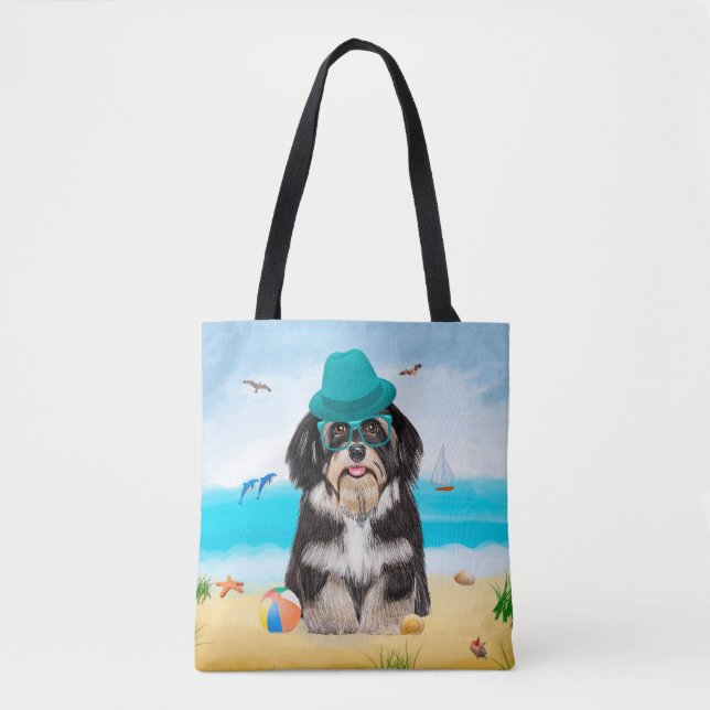 Bolso De Tela Havanese Dog on Beach (Anverso)