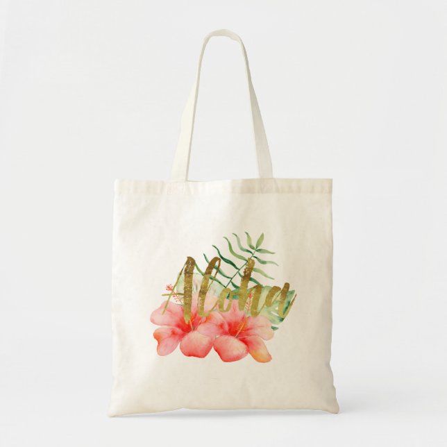 Bolso De Tela Hawaiana floral de la acuarela del hibisco (Frente)
