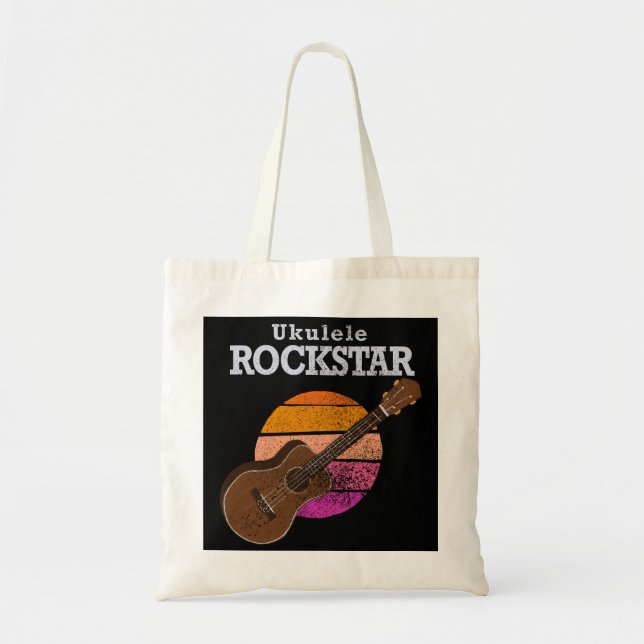 Bolso De Tela Hawaiian Funny Ukulele Rockstar Retro Sunset (Frente)