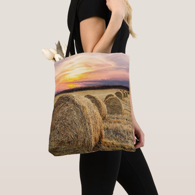 Bolso De Tela Hay Bales Farm Ranch Sunset Tote Bag (Detalle)