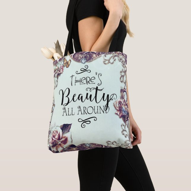 Bolso De Tela Hay belleza alrededor de mariposas y Rosas (Detalle)