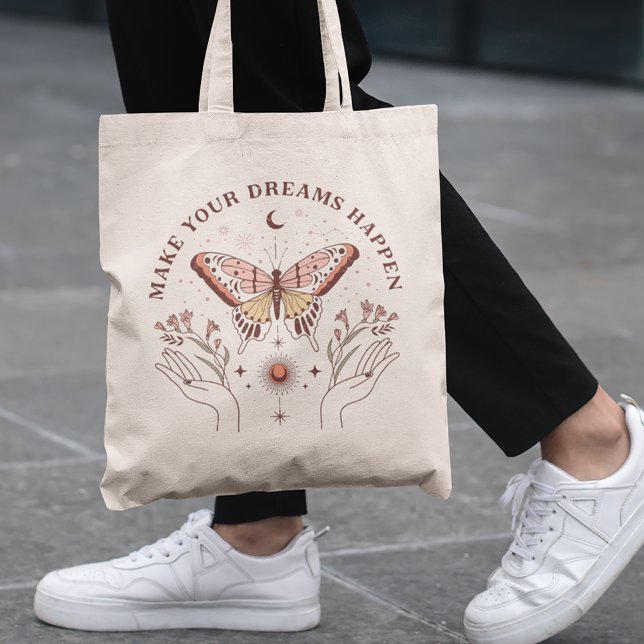 Bolso De Tela Haz que tus sueños ocurran mariposa boho (Subido por el creador)