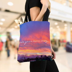 Bolso De Tela Haz Tu Propia Magia Cita Rosa Nubes Azules Atardec