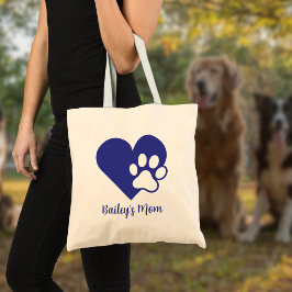Bolso De Tela Heart and Pawprint Monogram Name Dog Mom