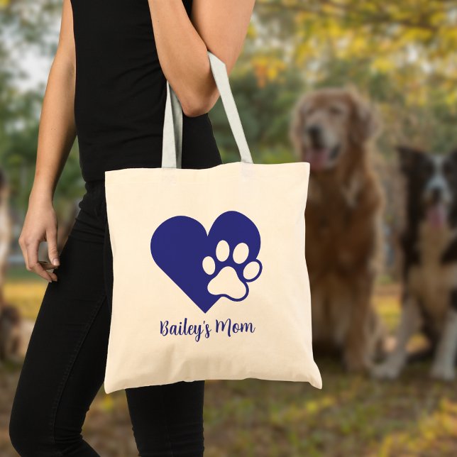 Bolso De Tela Heart and Pawprint Monogram Name Dog Mom (Subido por el creador)