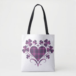 Bolso De Tela Heart Shamrock Plaid Pink Teal Tartan Clover