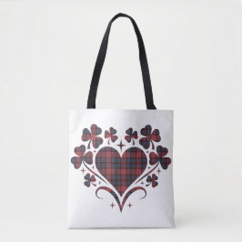 Bolso De Tela Heart Shamrock Plaid Red Blue Tartan Clover