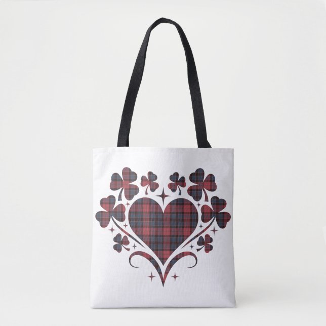 Bolso De Tela Heart Shamrock Plaid Red Blue Tartan Clover (Anverso)