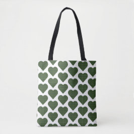 Bolso De Tela Heart Shaped Plaid Dark Green